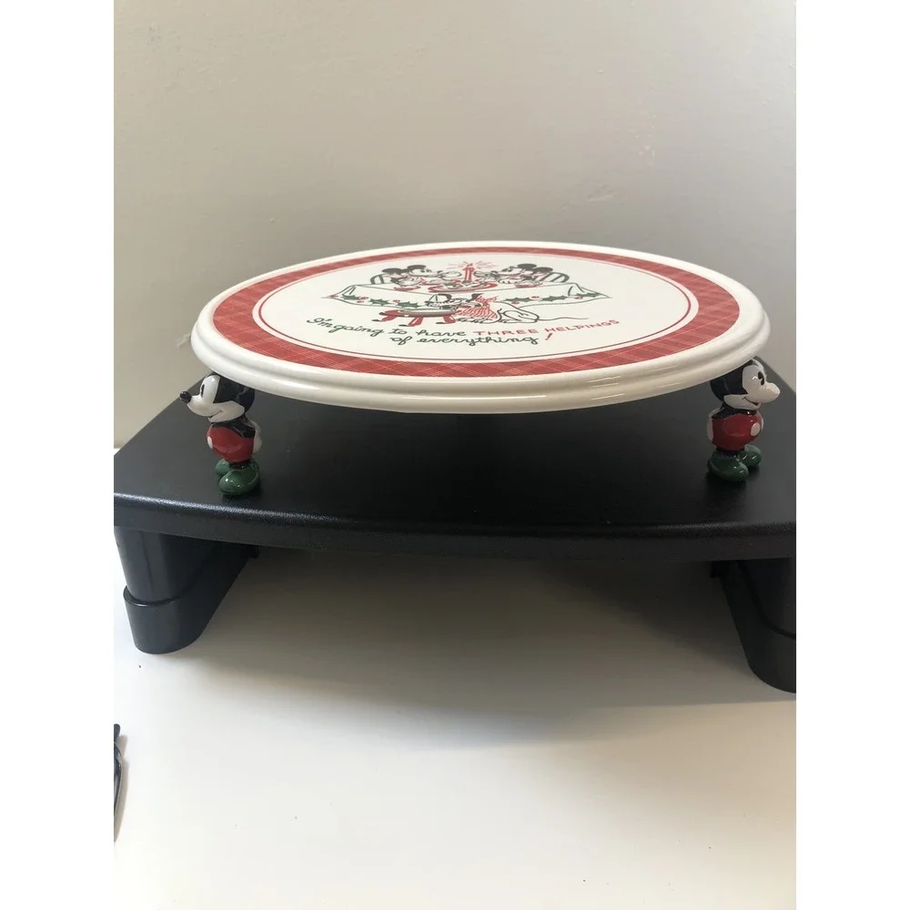 Disney Mickey Mouse Holiday‎ Rotating Cake Stand Baker's Turntable Festive Plaid